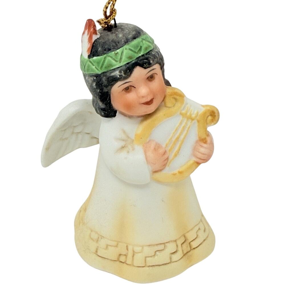 Vintage 80s Gregory Perillo Vague Shadows Native American Angel Bell Ornament